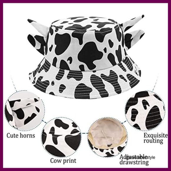 Cotton Bucket Hat with Horn Ears, UV Protection, Adjustable Fit - Picture 6 of 7